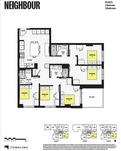 Floor plan for 5 beds, 3 baths, 250 sqft